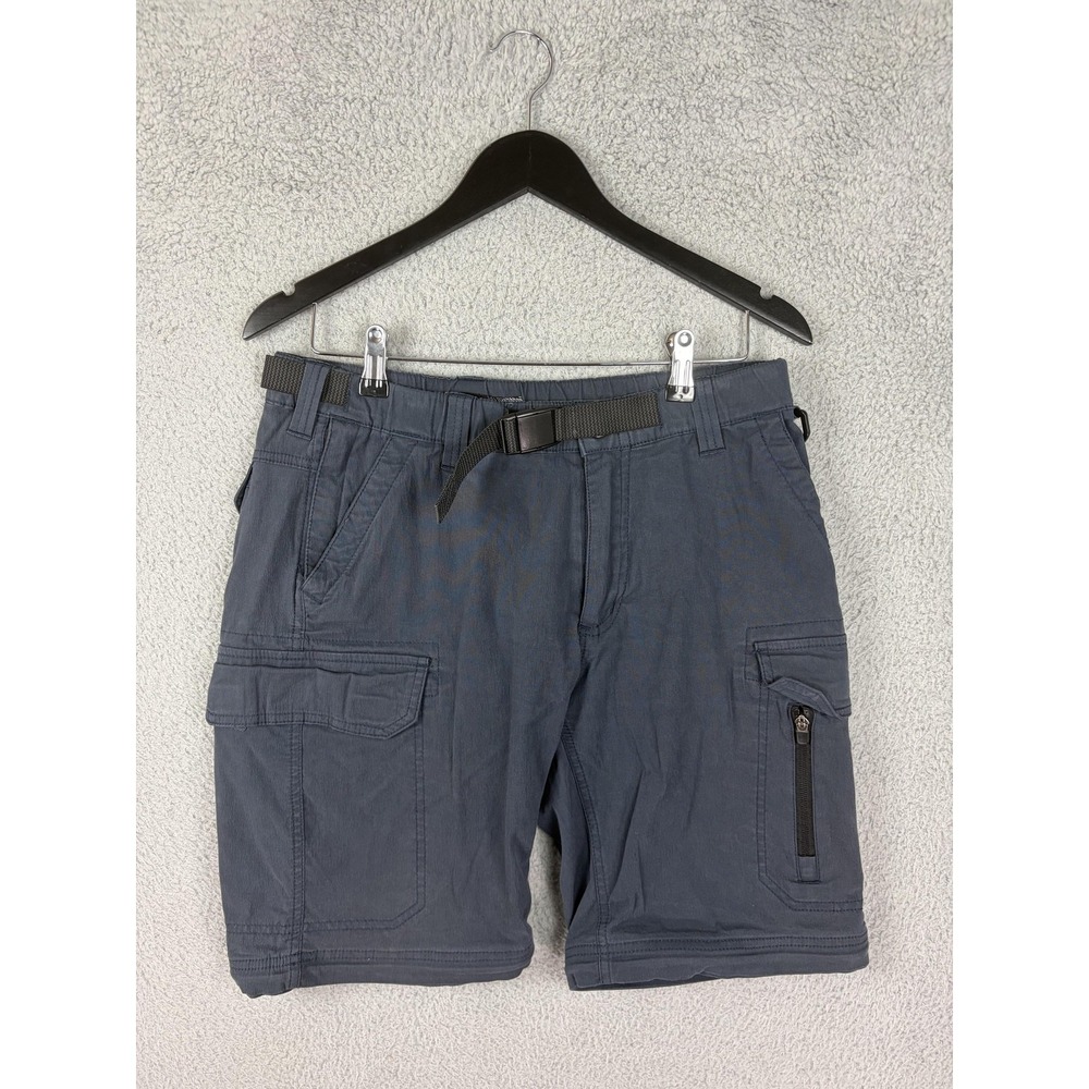 BC Clothing Cargo Shorts Mens Small Gray Stretch Belted Canvas 9 Inseam Outdoor
